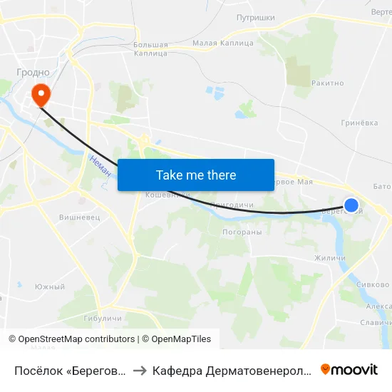 Посёлок «Береговой» to Кафедра Дерматовенерологии map