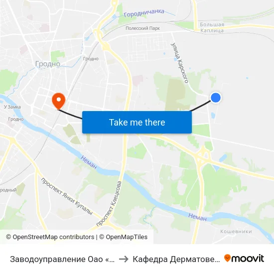 Заводоуправление Оао «Гродноазот» to Кафедра Дерматовенерологии map