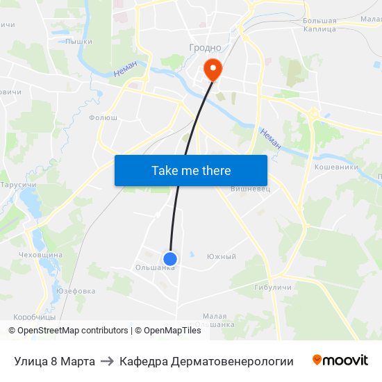 Улица 8 Марта to Кафедра Дерматовенерологии map