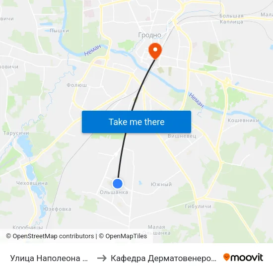 Улица Наполеона Орды to Кафедра Дерматовенерологии map