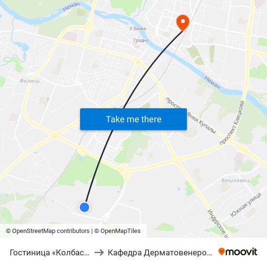 Гостиница «Колбасино» to Кафедра Дерматовенерологии map