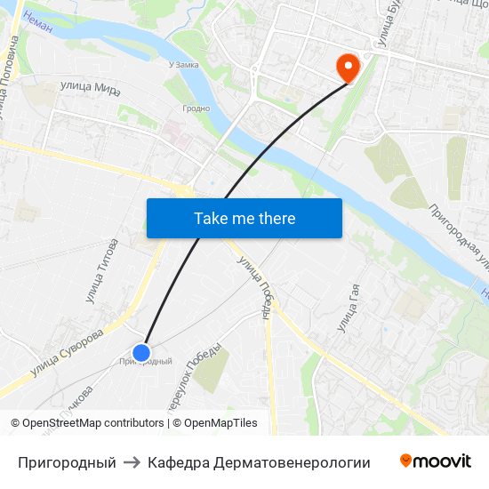 Пригородный to Кафедра Дерматовенерологии map