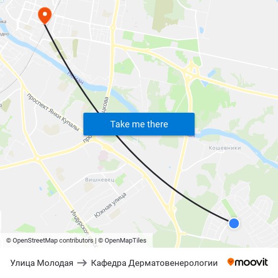 Улица Молодая to Кафедра Дерматовенерологии map