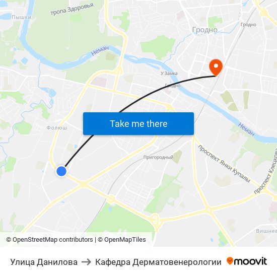 Улица Данилова to Кафедра Дерматовенерологии map