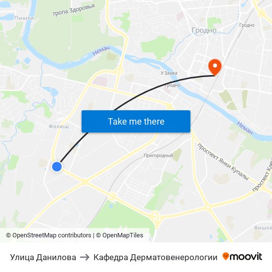 Улица Данилова to Кафедра Дерматовенерологии map