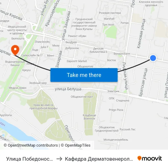 Улица Победоносная to Кафедра Дерматовенерологии map