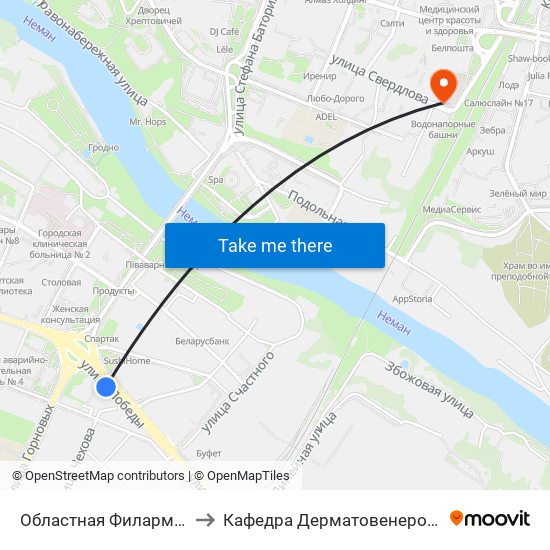 Областная Филармония to Кафедра Дерматовенерологии map