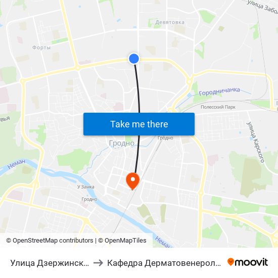 Улица Дзержинского to Кафедра Дерматовенерологии map