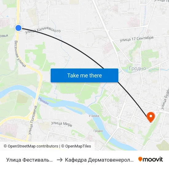 Улица Фестивальная to Кафедра Дерматовенерологии map