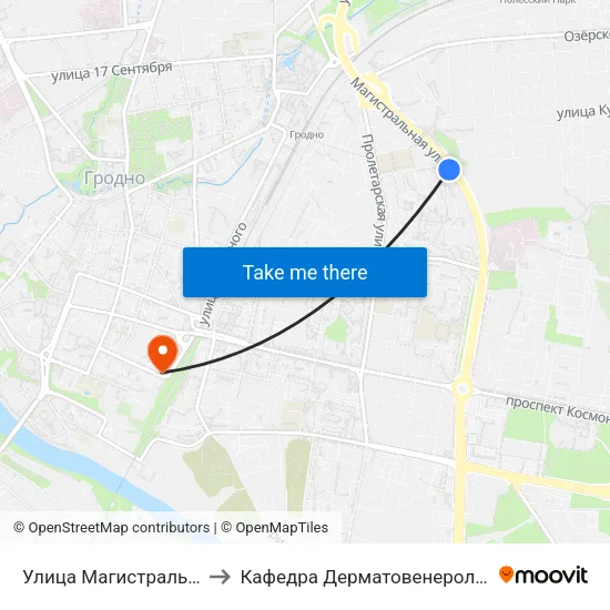 Улица Магистральная to Кафедра Дерматовенерологии map