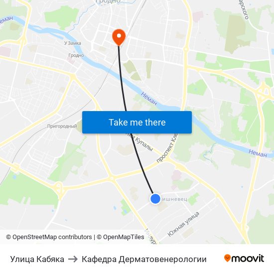 Улица Кабяка to Кафедра Дерматовенерологии map