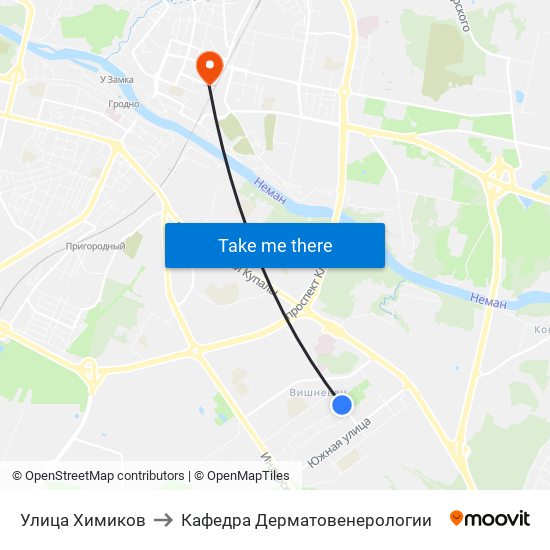 Улица Химиков to Кафедра Дерматовенерологии map