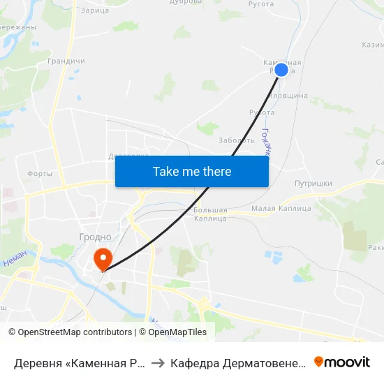 Деревня «Каменная Руссота» to Кафедра Дерматовенерологии map