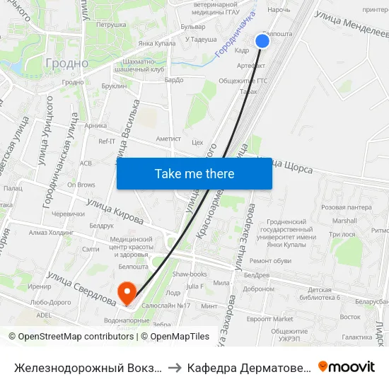 Железнодорожный Вокзал «Гродно» to Кафедра Дерматовенерологии map