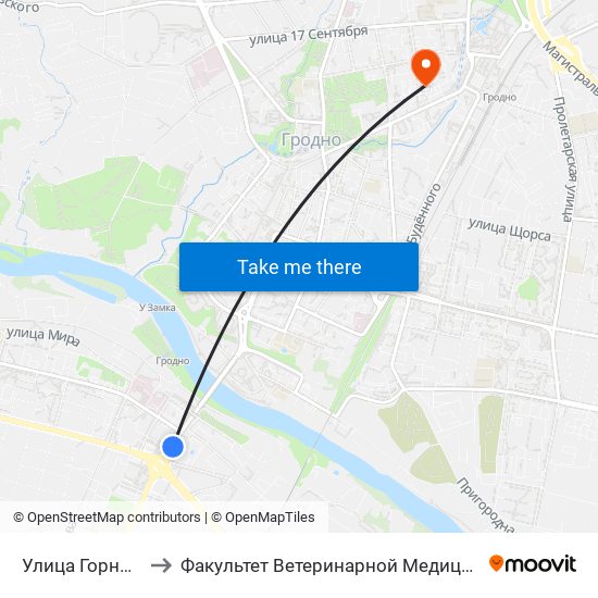 Улица Горновых to Факультет Ветеринарной Медицины Ггау map