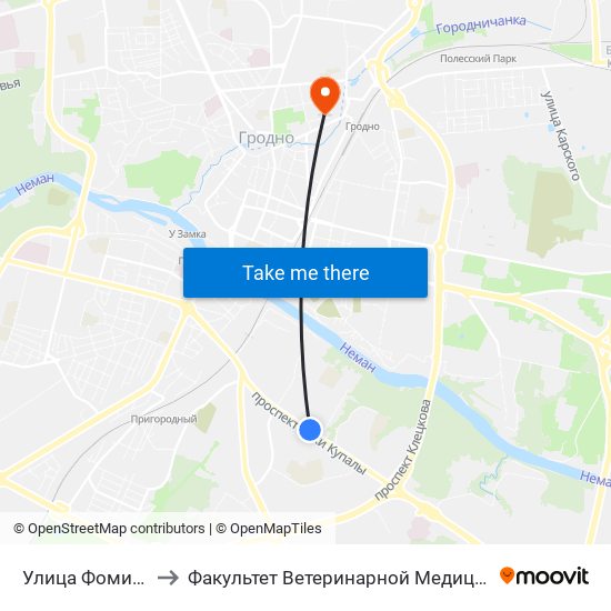 Улица Фомичева to Факультет Ветеринарной Медицины Ггау map