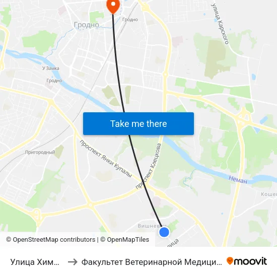 Улица Химиков to Факультет Ветеринарной Медицины Ггау map