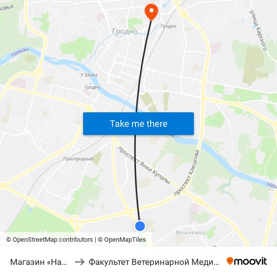 Магазин «Нарочь» to Факультет Ветеринарной Медицины Ггау map