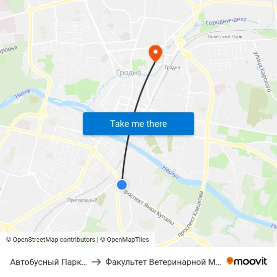 Автобусный Парк Г. Гродно to Факультет Ветеринарной Медицины Ггау map