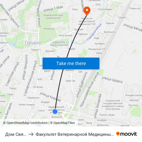 Дом Связи to Факультет Ветеринарной Медицины Ггау map