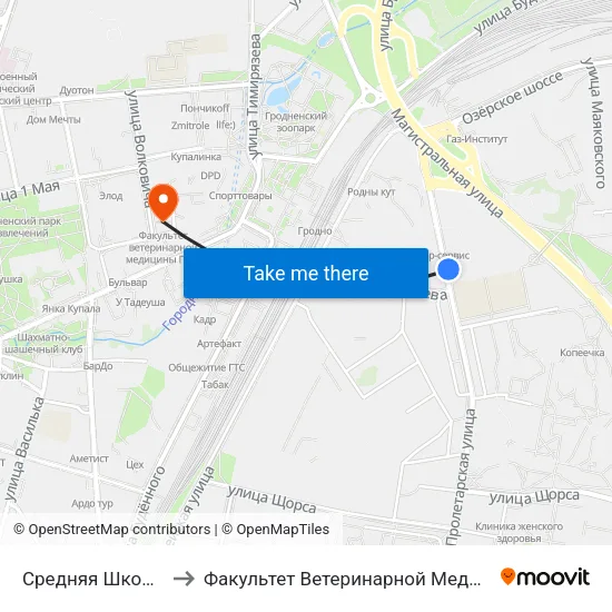 Средняя Школа № 5 to Факультет Ветеринарной Медицины Ггау map