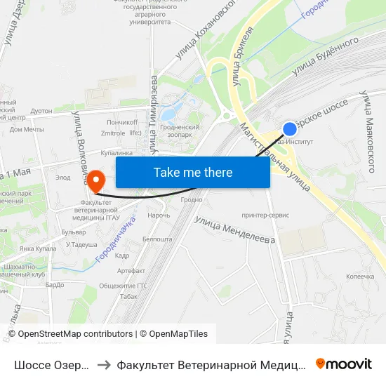 Шоссе Озерское to Факультет Ветеринарной Медицины Ггау map