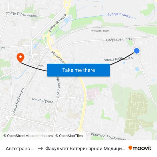 Автотранс № 9 to Факультет Ветеринарной Медицины Ггау map