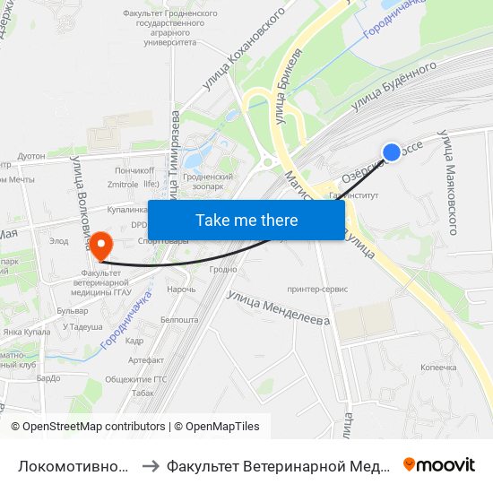 Локомотивное Депо to Факультет Ветеринарной Медицины Ггау map