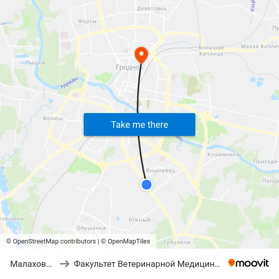 Малаховичи to Факультет Ветеринарной Медицины Ггау map