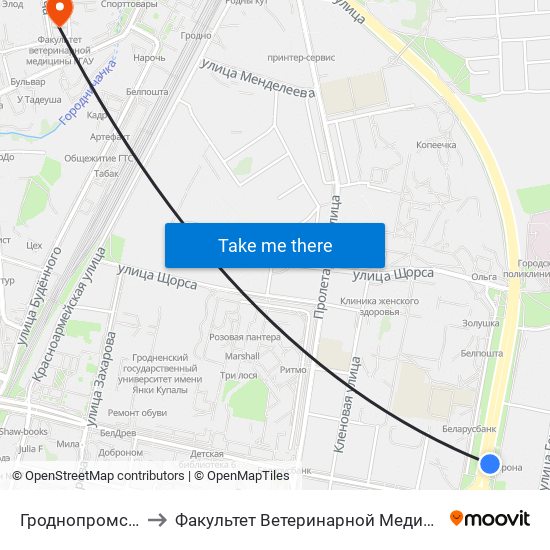 Гроднопромстрой to Факультет Ветеринарной Медицины Ггау map