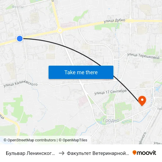 Бульвар Ленинского Комсомола to Факультет Ветеринарной Медицины Ггау map