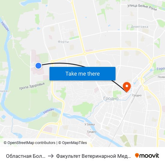 Областная Больница to Факультет Ветеринарной Медицины Ггау map