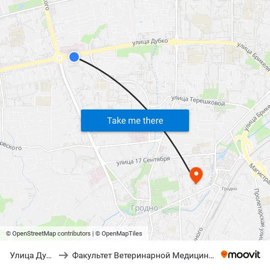 Улица Дубко to Факультет Ветеринарной Медицины Ггау map