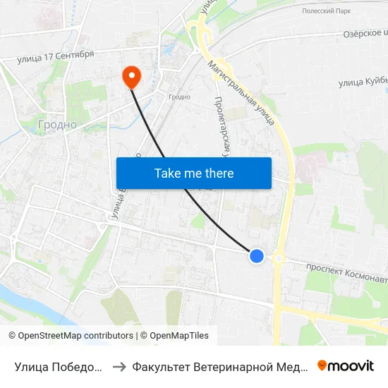 Улица Победоносная to Факультет Ветеринарной Медицины Ггау map