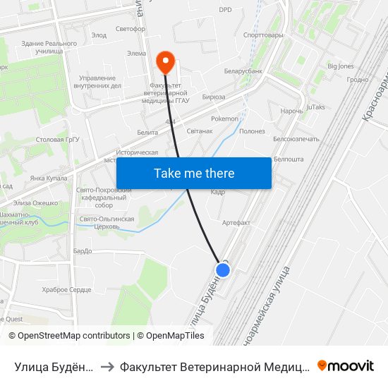 Улица Будённого to Факультет Ветеринарной Медицины Ггау map