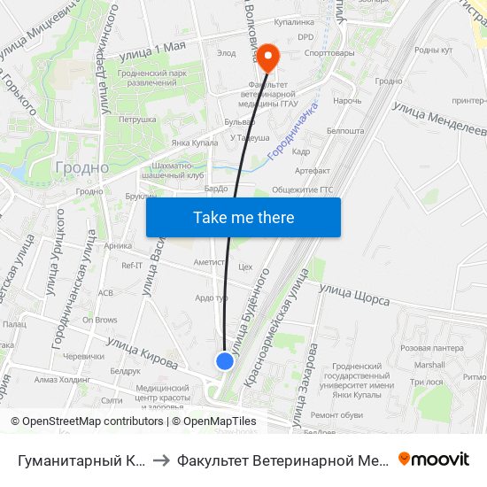 Гуманитарный Колледж to Факультет Ветеринарной Медицины Ггау map