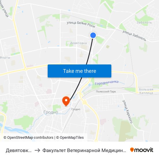 Девятовка-5 to Факультет Ветеринарной Медицины Ггау map