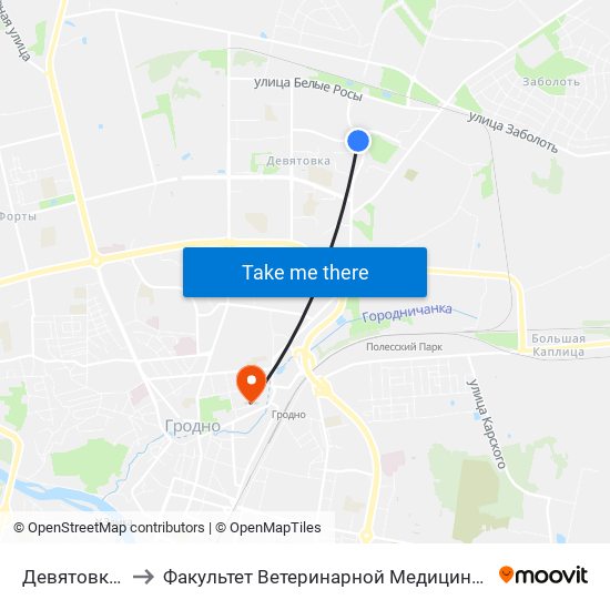 Девятовка-5 to Факультет Ветеринарной Медицины Ггау map