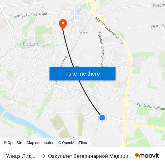 Улица Лидская to Факультет Ветеринарной Медицины Ггау map