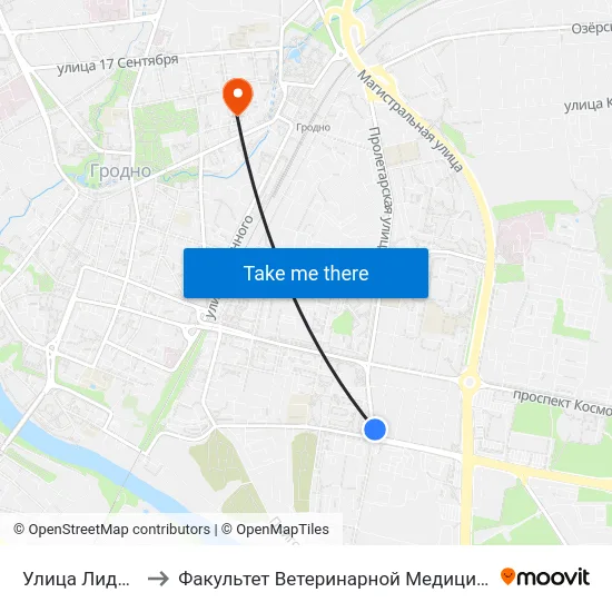 Улица Лидская to Факультет Ветеринарной Медицины Ггау map
