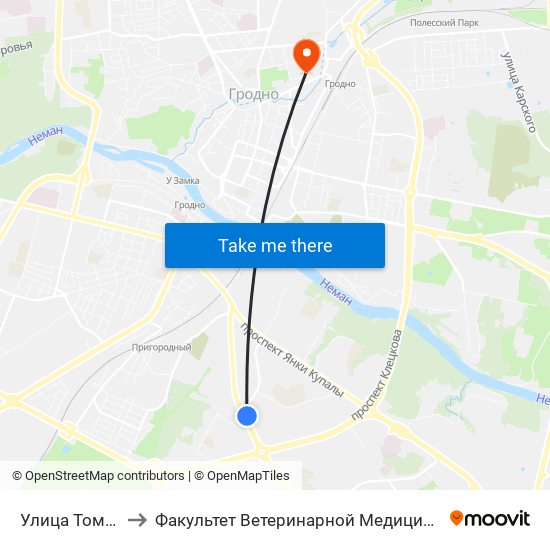 Улица Томина to Факультет Ветеринарной Медицины Ггау map