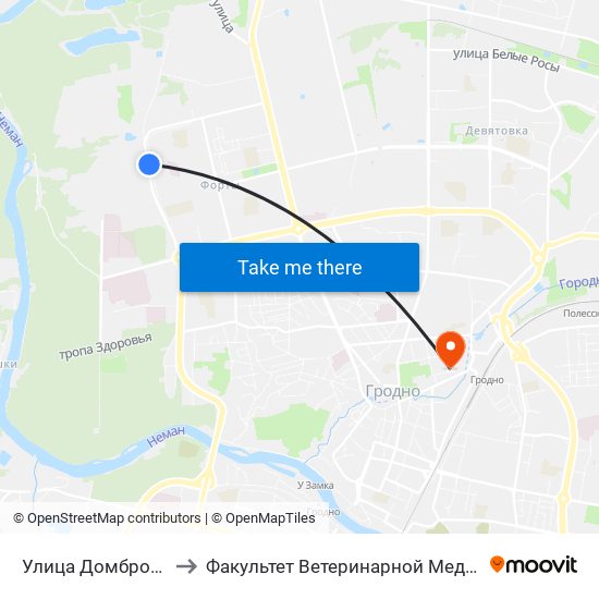 Улица Домбровского to Факультет Ветеринарной Медицины Ггау map