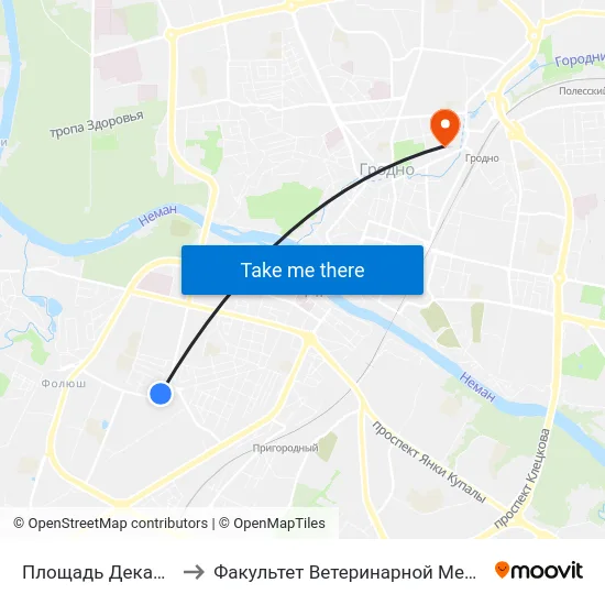 Площадь Декабристов to Факультет Ветеринарной Медицины Ггау map