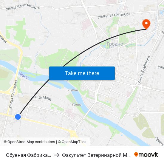 Обувная Фабрика «Неман» to Факультет Ветеринарной Медицины Ггау map