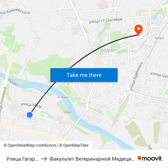 Улица Гагарина to Факультет Ветеринарной Медицины Ггау map