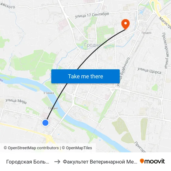 Городская Больница № 2 to Факультет Ветеринарной Медицины Ггау map