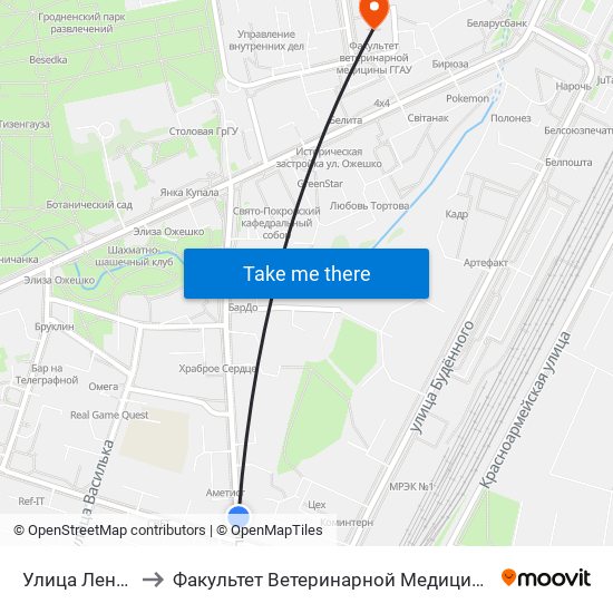 Улица Ленина to Факультет Ветеринарной Медицины Ггау map