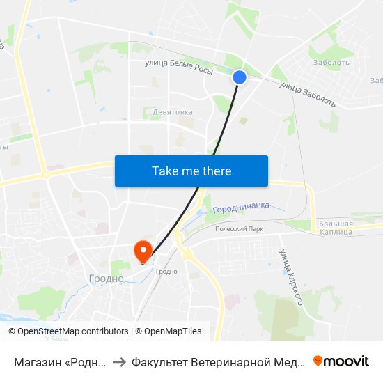 Магазин «Родны Кут» to Факультет Ветеринарной Медицины Ггау map