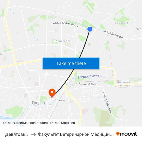 Девятовка-7 to Факультет Ветеринарной Медицины Ггау map