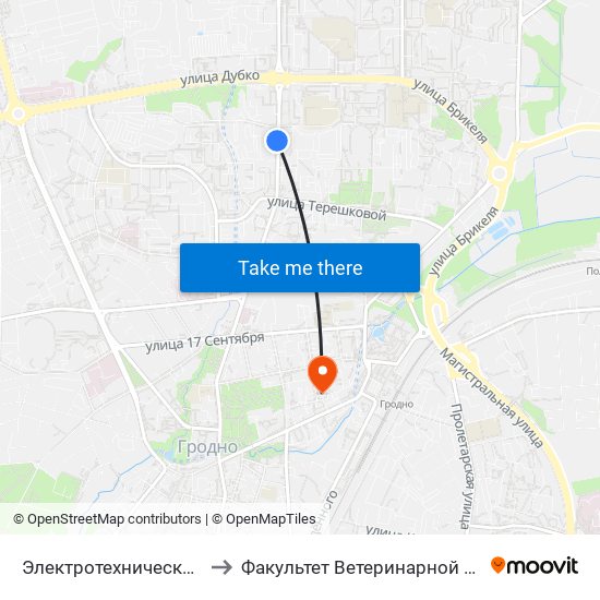 Электротехнический Колледж to Факультет Ветеринарной Медицины Ггау map